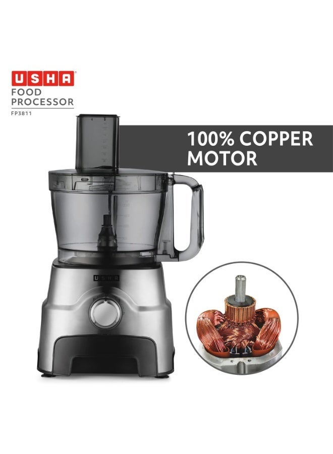 أوشا Usha FP 3811 Food Processor 1000 Watts Copper Motor with 13 Accessories(Premium SS Finish), Black and Steel - Image 2